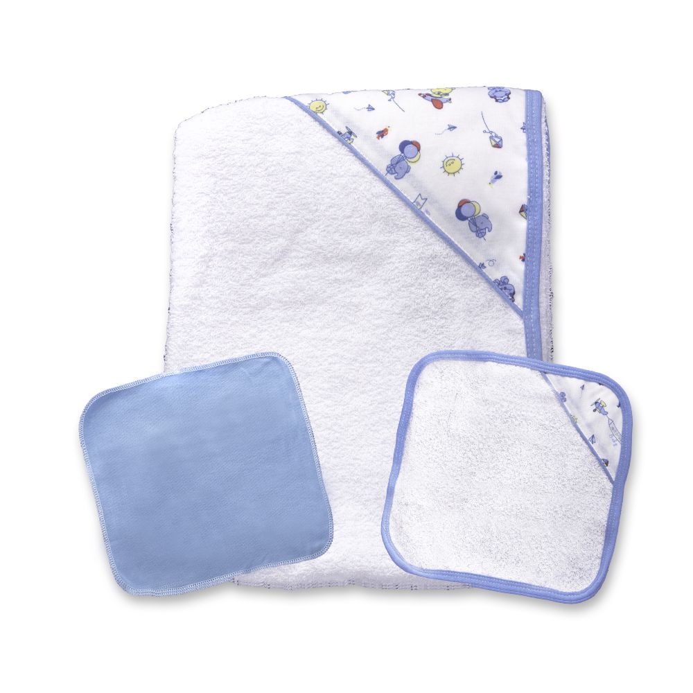 Toalla para bebé con capota, Azul, 90 cm x 60 cm. - Landi Baby®