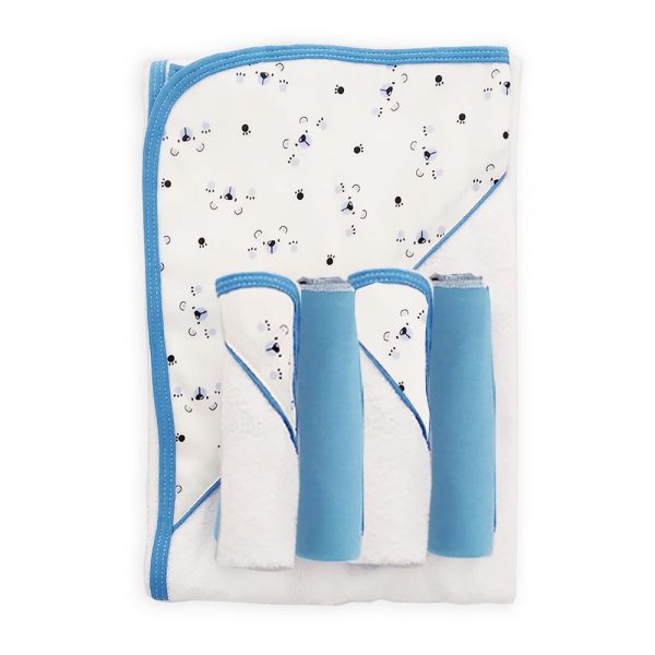 Set de toalla y babitas para bebé, azul, 90 cm x 60 cm.