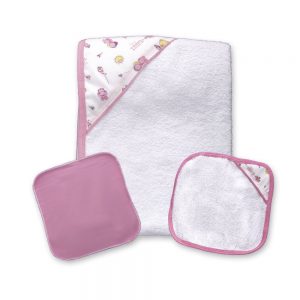 Set de toalla y babitas para bebé, color rosa, 90 cm x 60 cm