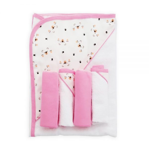 Set de toalla y babitas para bebé, color rosa, 90 cm x 60 cm.