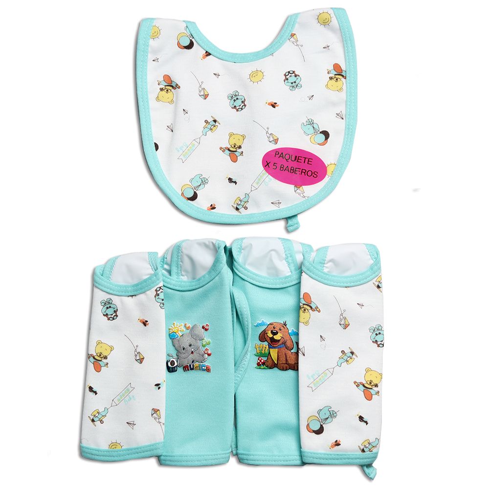 Set de toalla y cuatro babitas para bebé, verde , 90x60cm - Landi Baby®