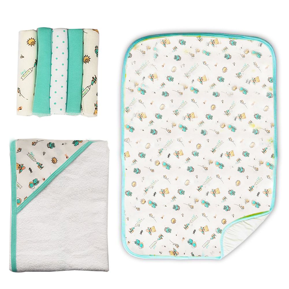 Set toalla con babitas para bebé, color verde - Landi Baby®