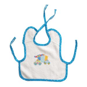 Babero delantal en toalla con estampado para tu bebé, color azul.