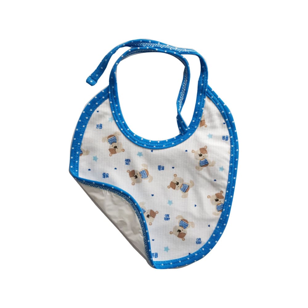 Babero azul para bebé en tela con aplique - Landi Baby®